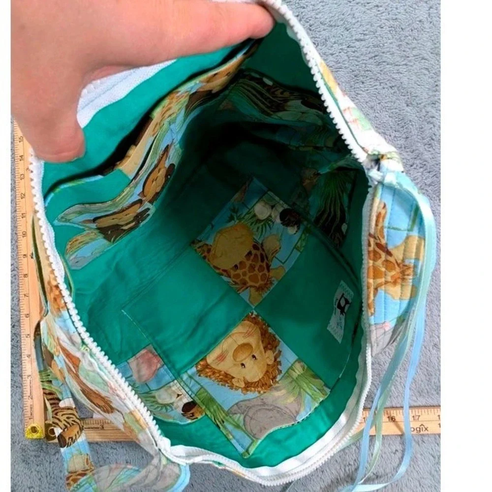 Handmade Quilted Jungle Safari Tote w/ Matching Fabric Insert By Nora Susor